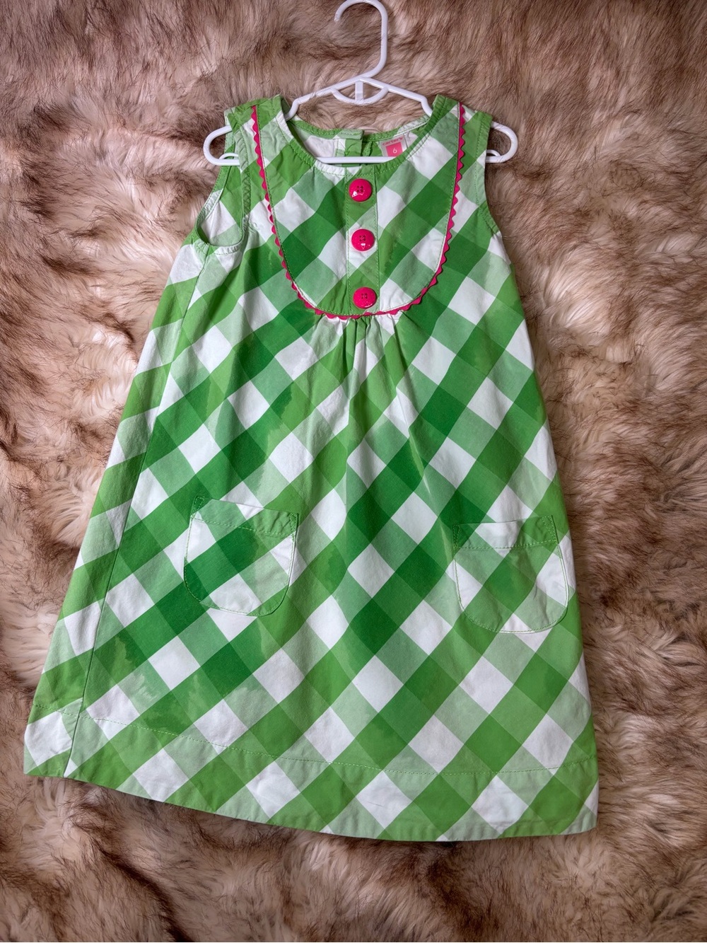 Carter's Green and White Gingham Sleeveless Dress with Pink Accents